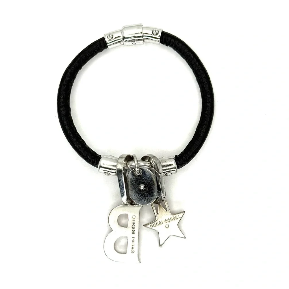 Henri Bendel Influencer Black Leather Charm Bracelet with Pave Star &‎ B Charm